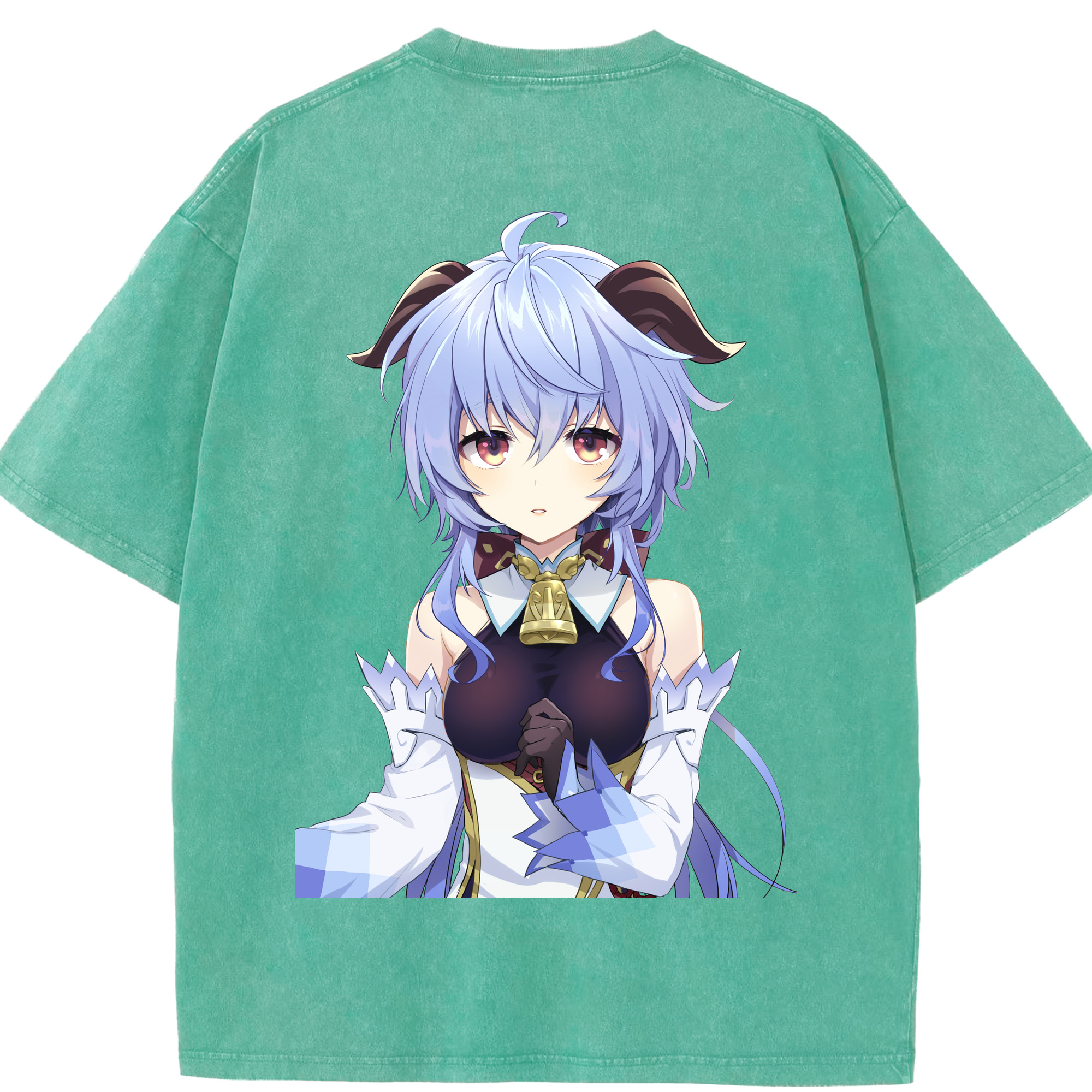 げんし神 甘雨 かんう genshin Ganyu 綿100% ヴィンテージ風 半袖Tシャツ（背面プリント）